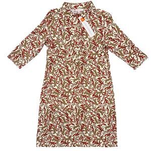 NWT Jude Connally Sloane Jungle Cheetah Dress M Cream Red Brown 3/4 Sleeve